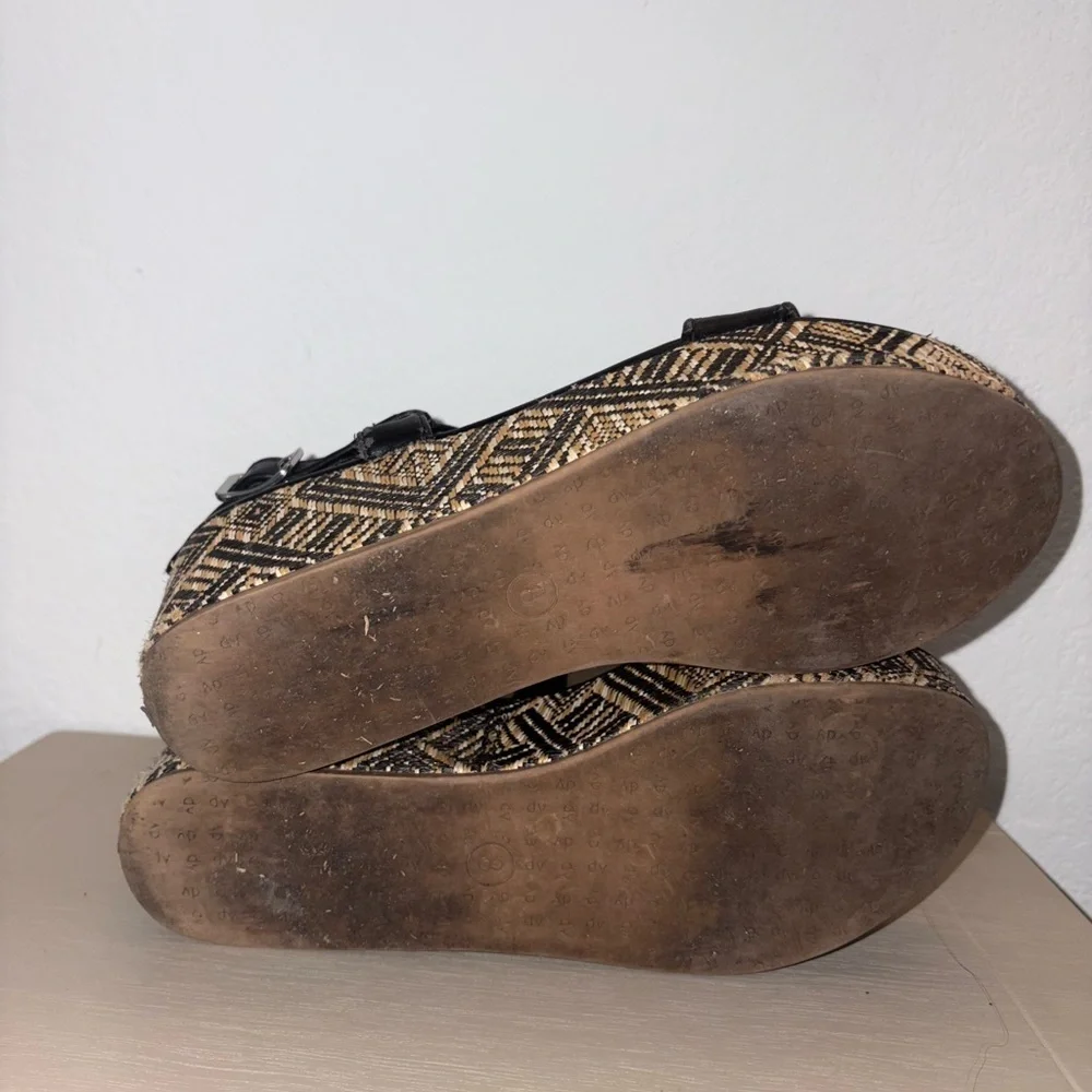 DV Dolce Vita Woven Tribal Raffia Black Platform Wedge Sandal
